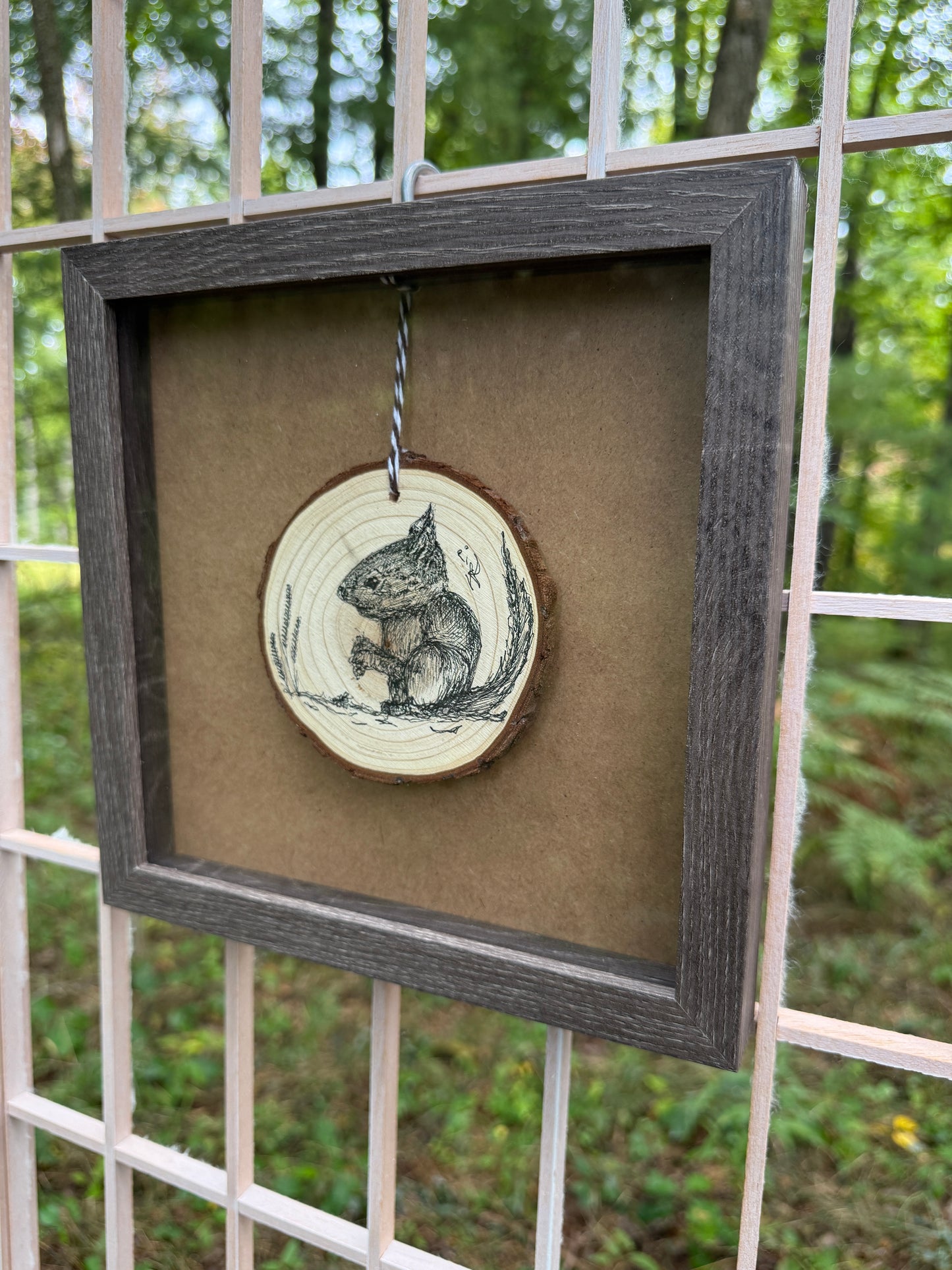 Chipmunk & Acorn - Original - Hand Drawn Black Ink on Wood