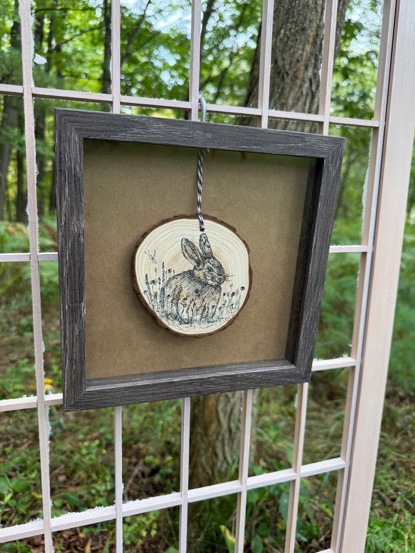 Wild Rabbit - Original - Black Ink on Wood